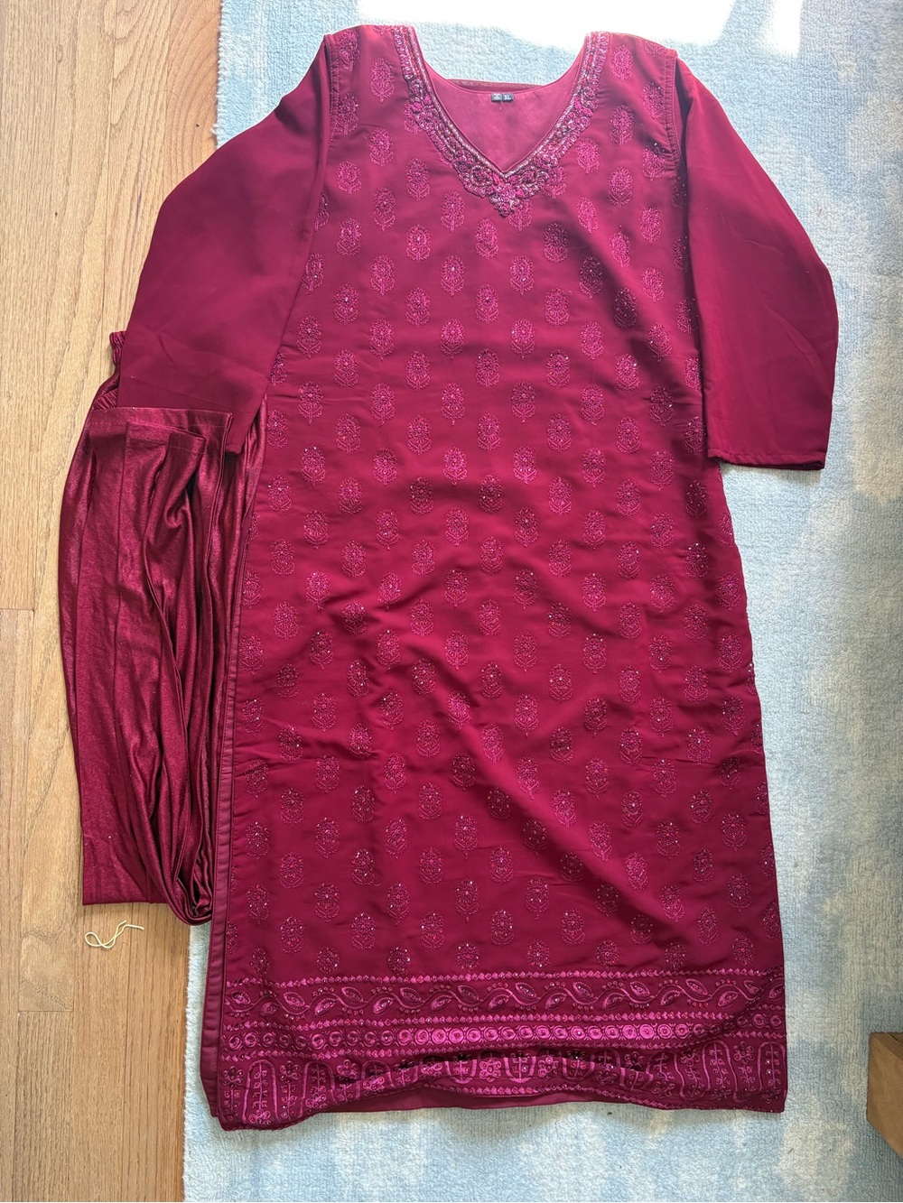 Men's Maroon Embroidered Kurta Shirt